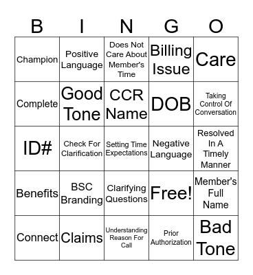 4C's BINGO Card