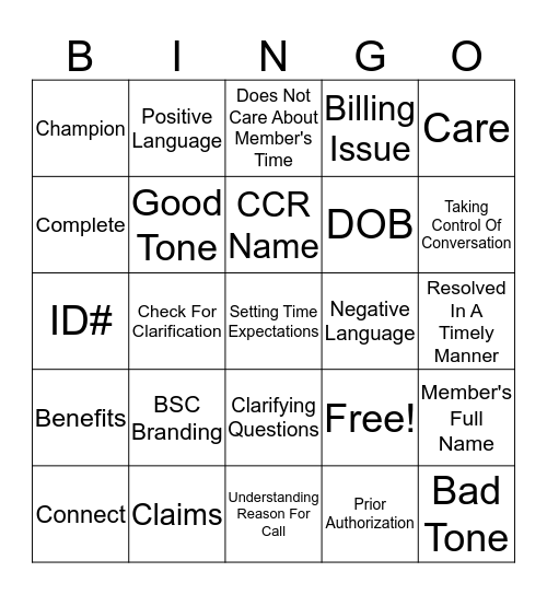 4C's BINGO Card