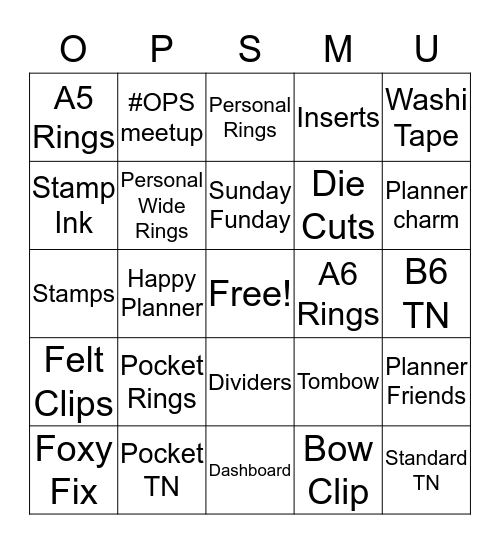 Oregon Planner Society Bingo Card