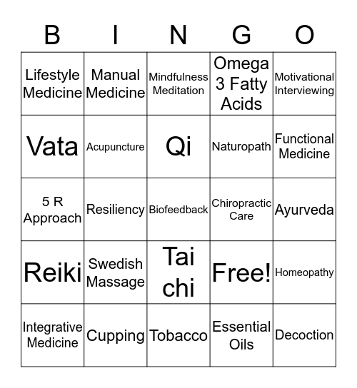 Integrative Medicine Bingo  Bingo Card