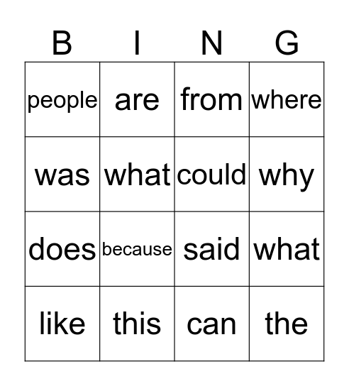 FRIDAY WORD BINGO Card