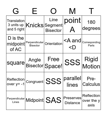 Geometry Bingo Card