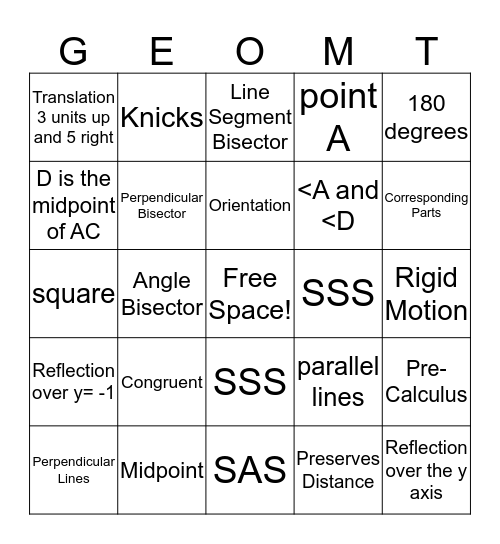 Geometry Bingo Card