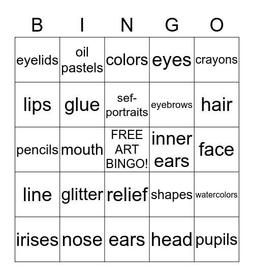 Art Vocabulary Bingo Card