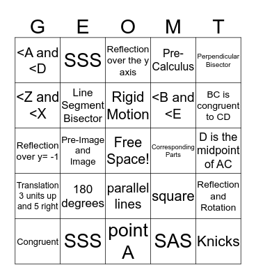 Geometry Bingo Card