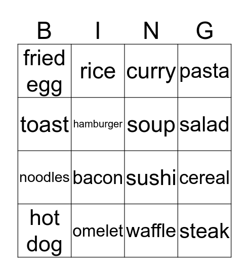 What's your favorite food? Bingo Card