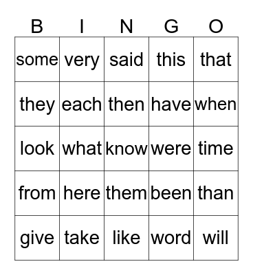 Sight words Bingo Card