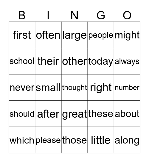 Sight words Bingo Card