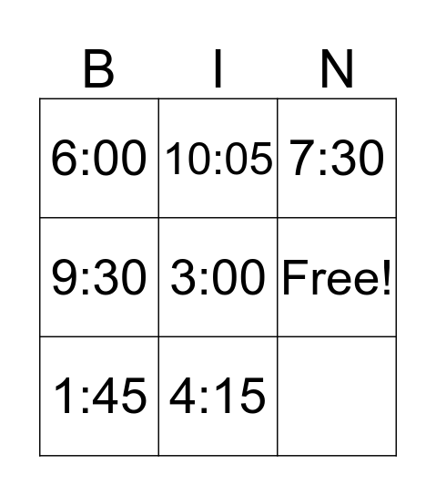 Time Bingo Card