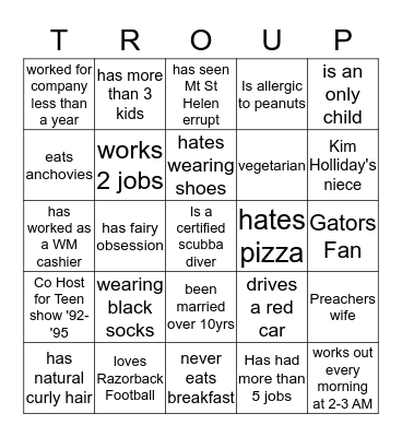 Holiday Game  Bingo Card