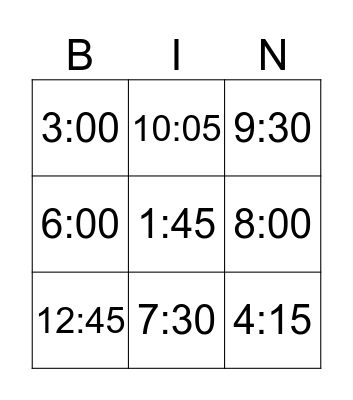 Time Bingo Card