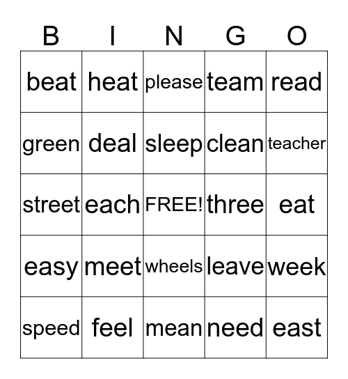 Vowel Digraphs "ee" and "ea" Bingo Card