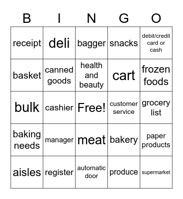 Grocery Store Bingo Card