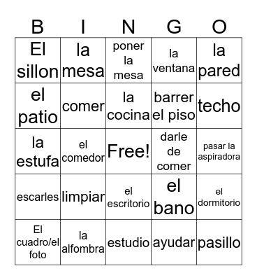 Vocabulary  Bingo Card