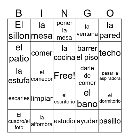 Vocabulary  Bingo Card