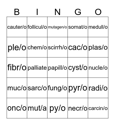 Cells and Tissues Terminology Bingo Card