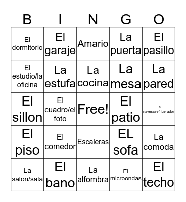 Spanish Bingo Card