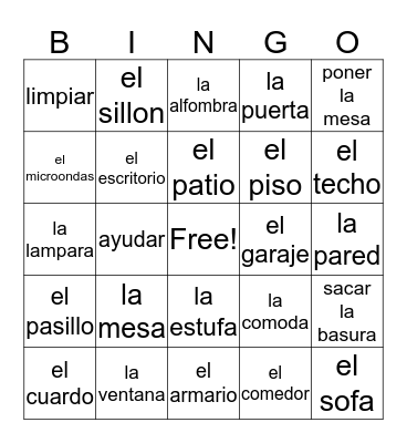 Spanish Bingo Card