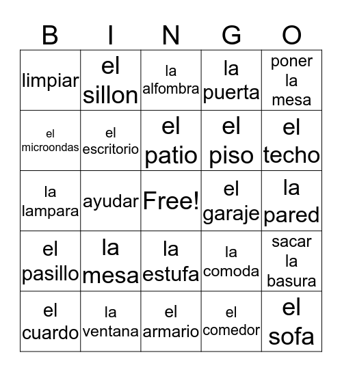 Spanish Bingo Card
