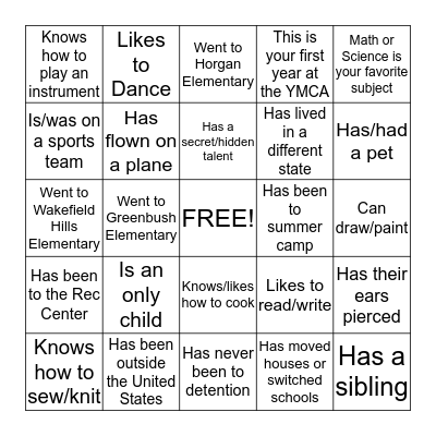 Getting to Know You Bingo Card