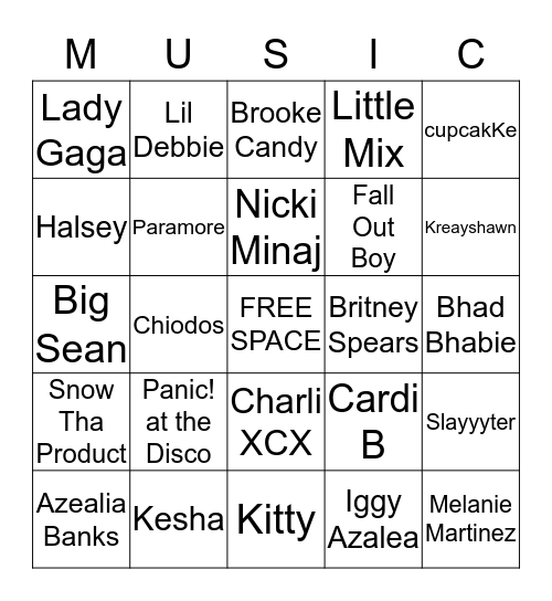 Stan List Bingo Card