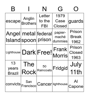 Alcatraz Bingo Card