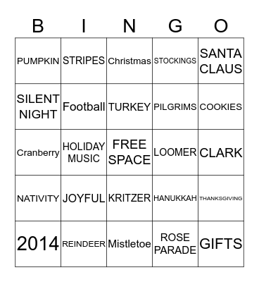 THANKSGIVING BINGO Card