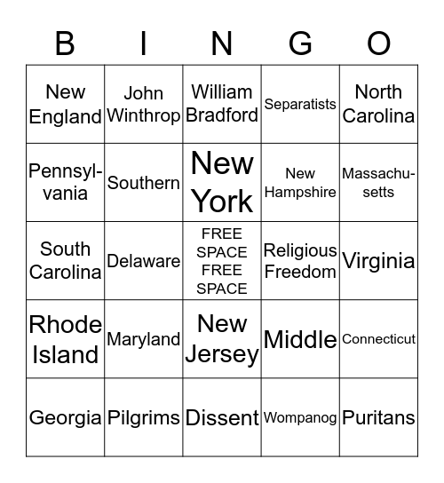 13 Colonies! Bingo Card