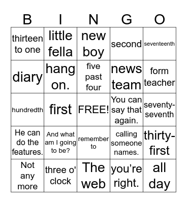 Unit 2 Bingo Card