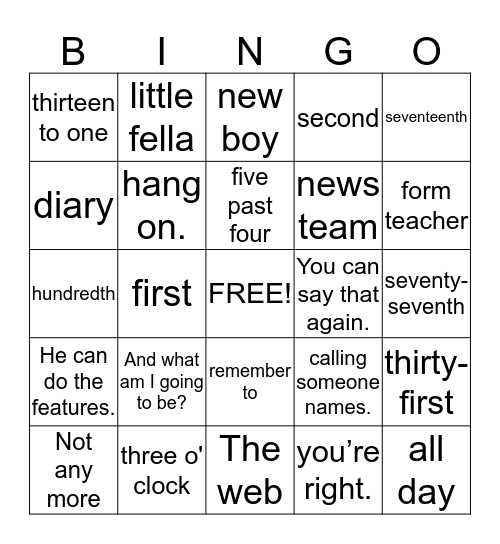 Unit 2 Bingo Card
