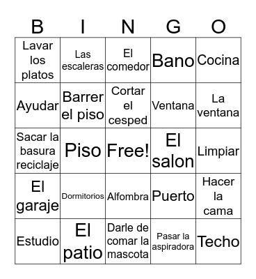 Spanish Bingo Card