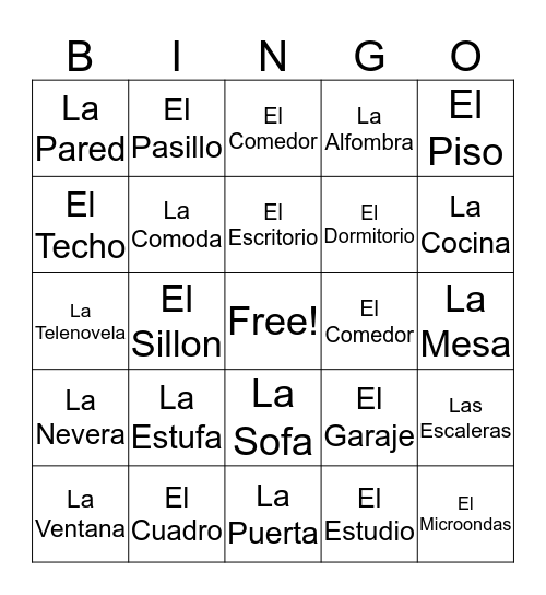 Spanish Bingo Card