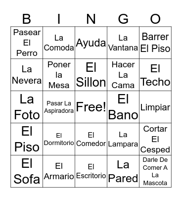Spanish 2 Unit 1 Bingo Card