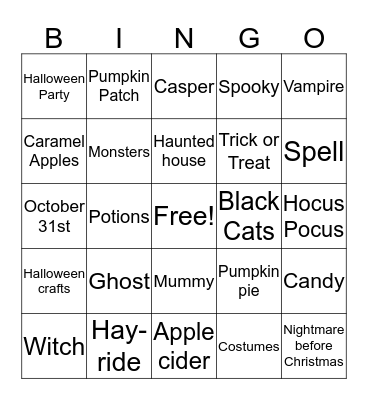 Nadia's Halloween party  Bingo Card