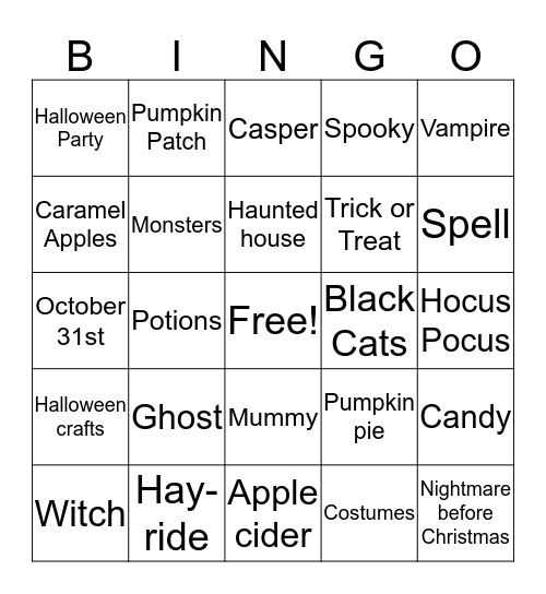 Nadia's Halloween party  Bingo Card