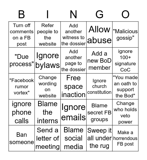 Board of Directors bingo Card