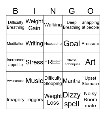 Stress Management Bingo Card