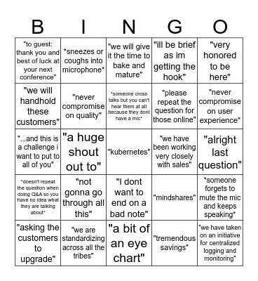 All Hands Bingo Card