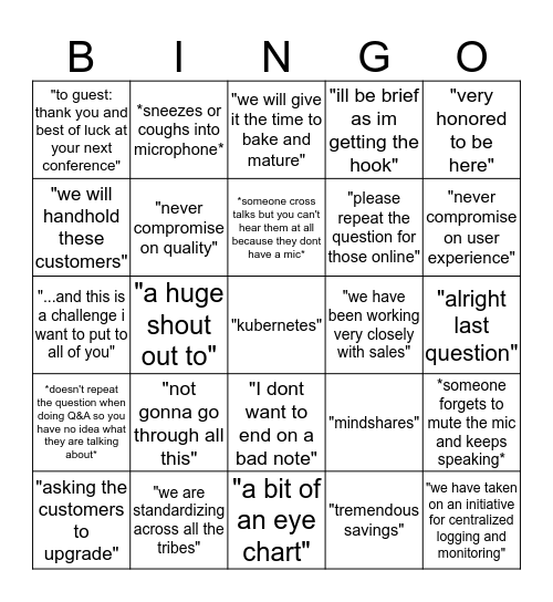 All Hands Bingo Card