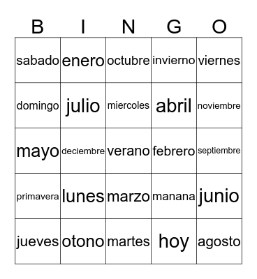 Dias Y Meses Bingo Card