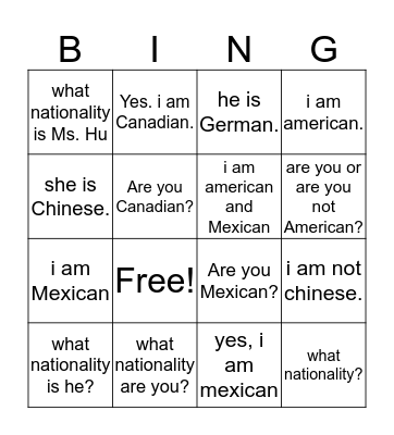 Untitled Bingo Card