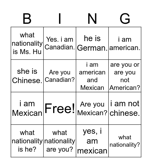 Untitled Bingo Card