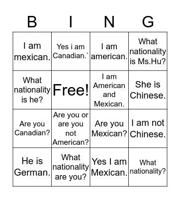 Untitled Bingo Card