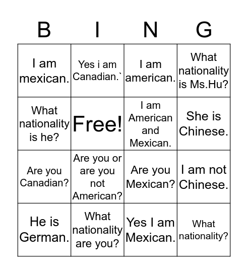 Untitled Bingo Card