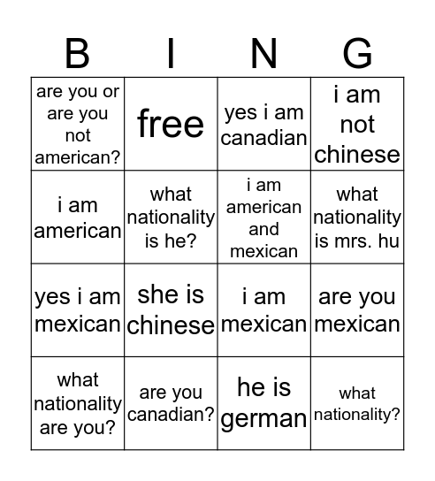 Untitled Bingo Card