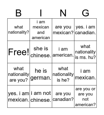 Untitled Bingo Card