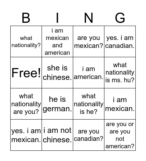 Untitled Bingo Card