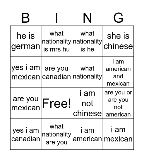 Untitled Bingo Card