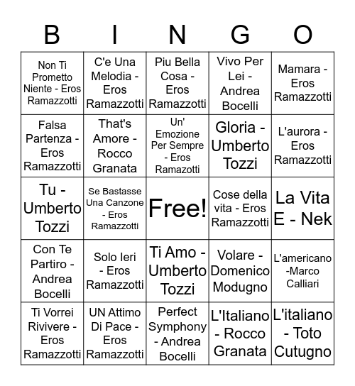 La Musica Bingo Card
