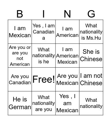 Untitled Bingo Card